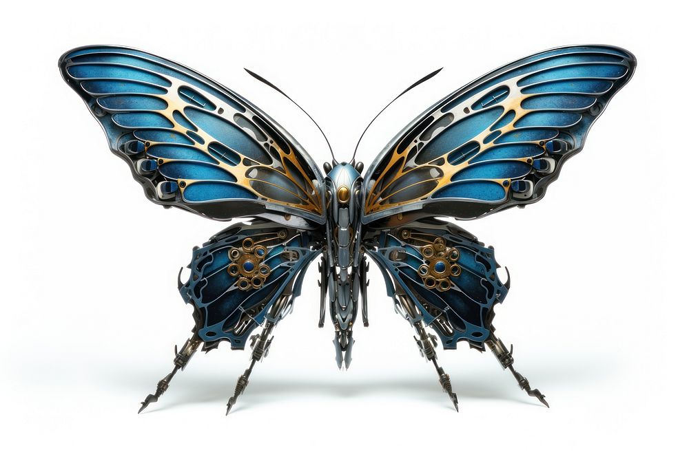 Cyborg butterfly animal insect white background.