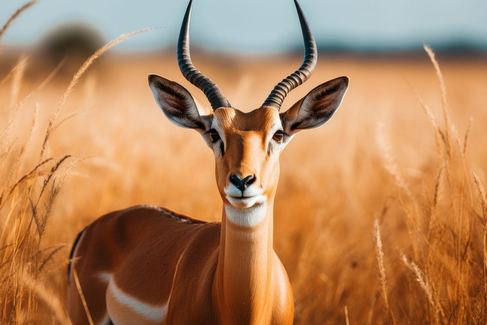 Impala is standing on a grassy field wildlife animal mammal.
