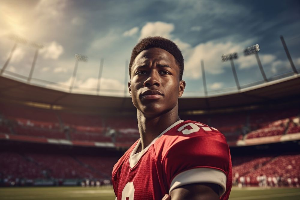 Black teen enjoy playing american football on field portrait sports adult.