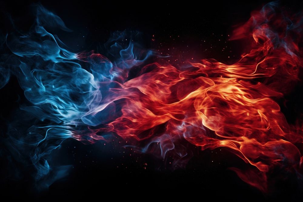 Blue and red fire backgrounds smoke black background.