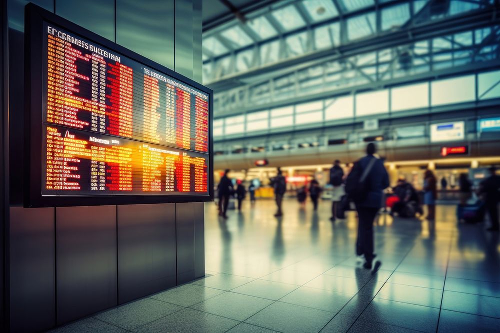 Departures board airport screen infrastructure.