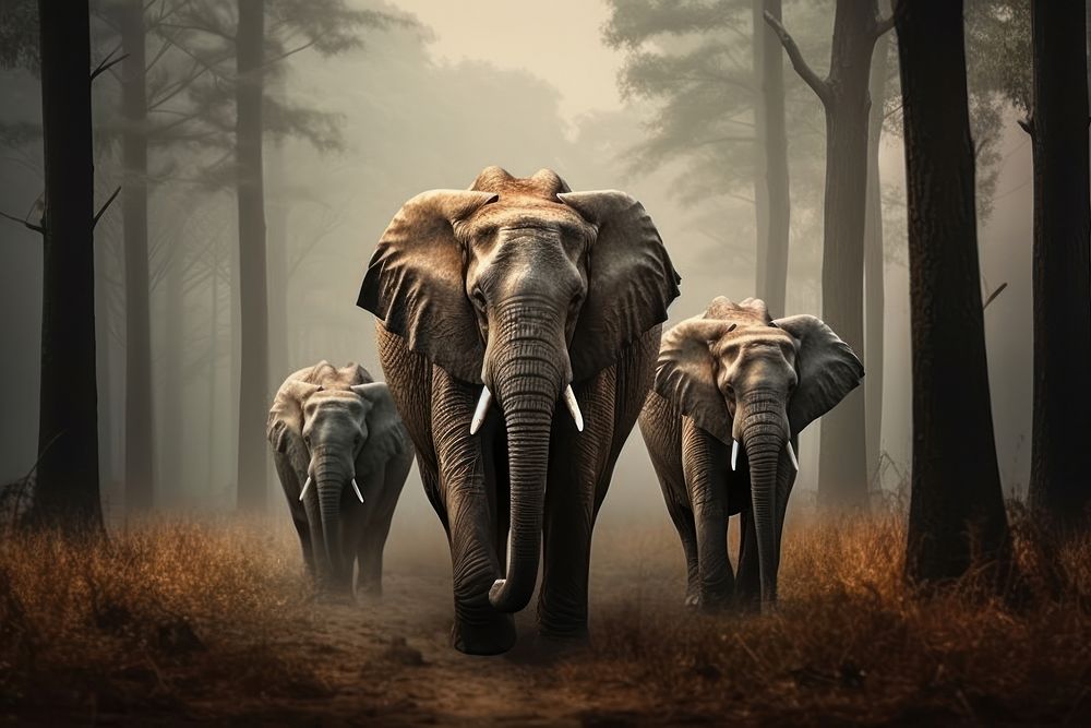 Elephants walking in forest wildlife outdoors animal.