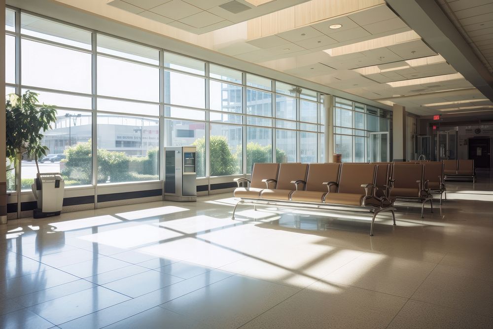 Empty airport terminal waiting area lounge architecture furniture building.