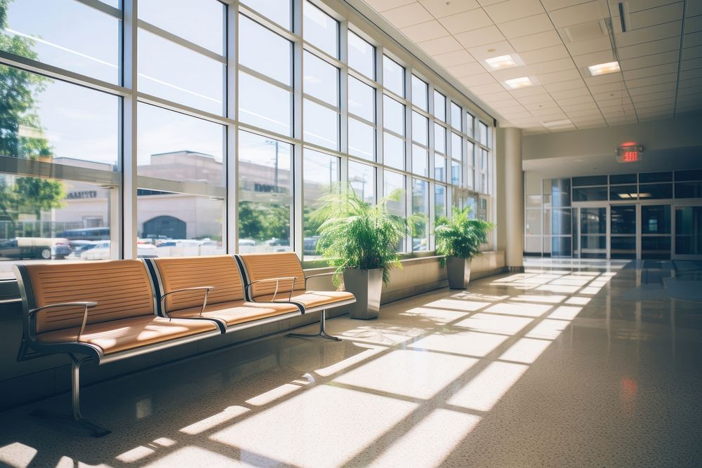 Empty Airport Terminal Waiting Area architecture furniture building.