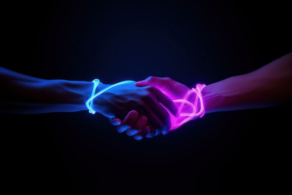 Handshake Neon rim light purple blue neon.