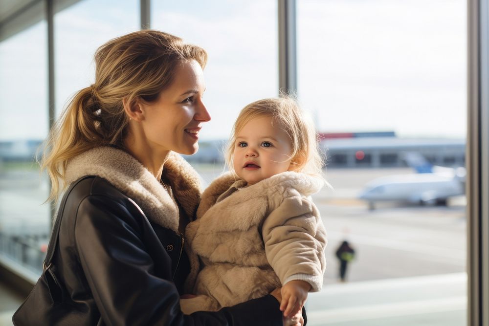 Mother and toddler airport photography portrait.