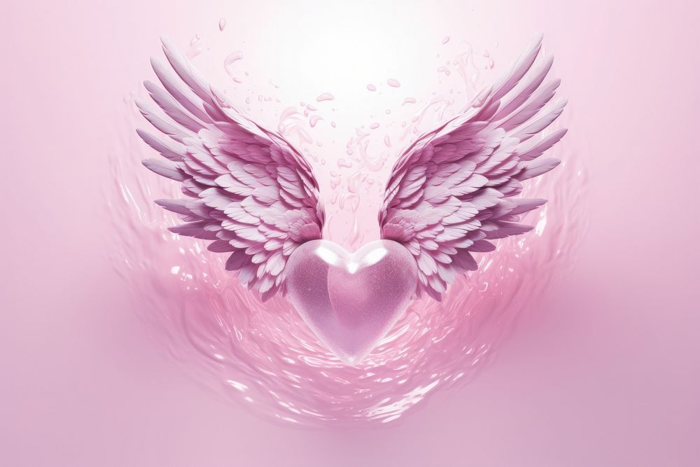 Heart wings on pink water pattern angel creativity archangel.