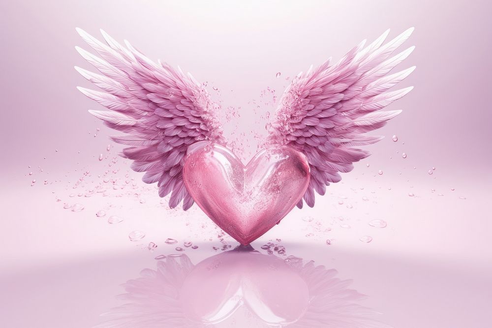 Heart wings on pink water pattern angel bird archangel.