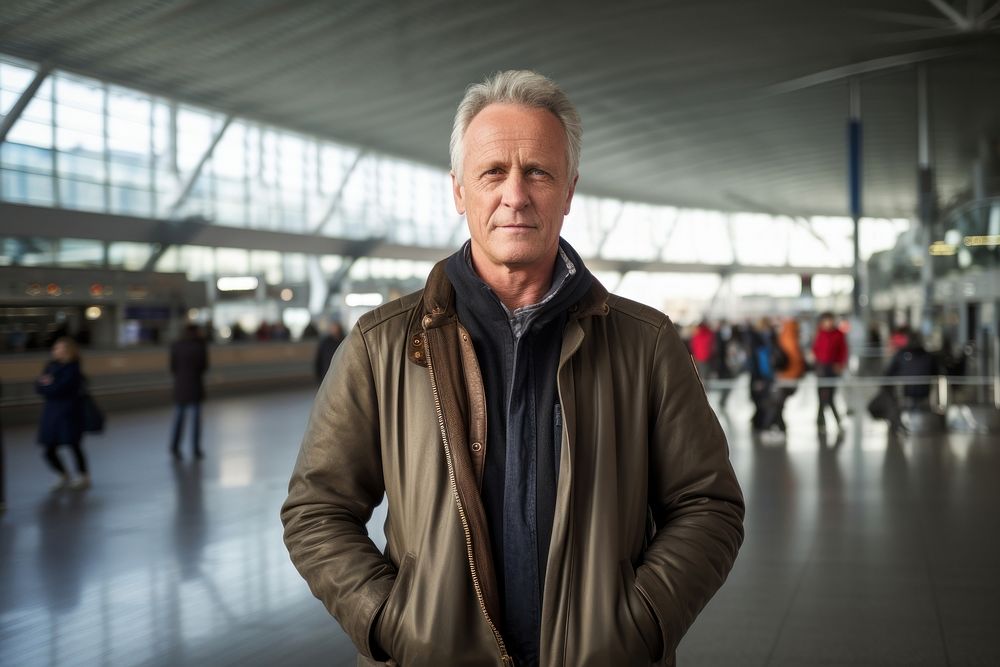 Mature man holding sign in airport photography portrait walking.
