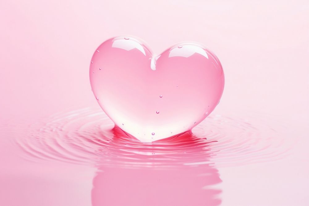 Pink heart on pink water pattern reflection splashing floating.