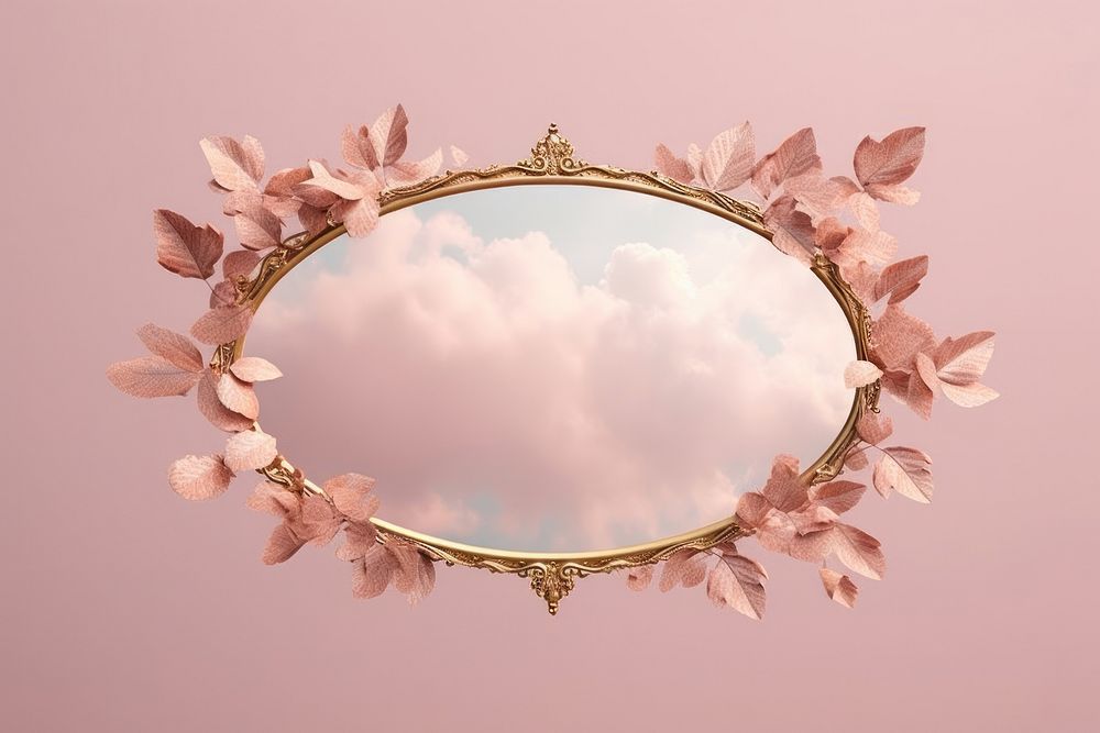 Pink leaves with golden oval frame flower cloud plant.