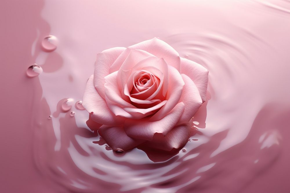Pink rose on pink water pattern flower petal plant.