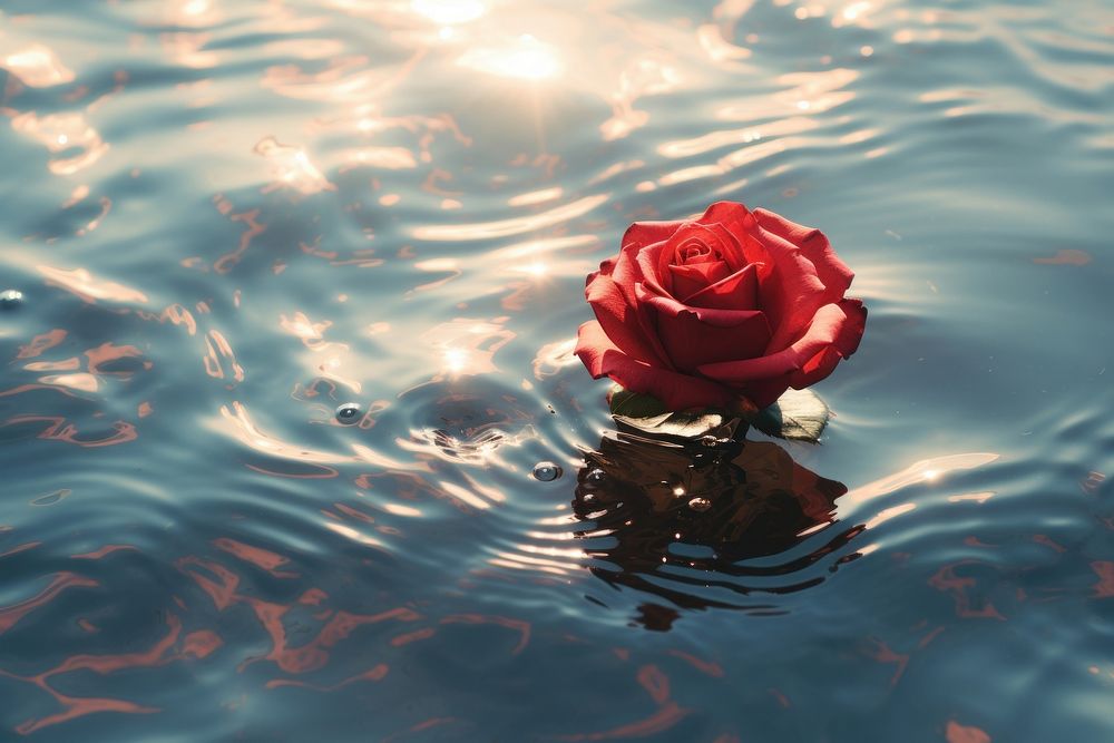 Red rose on water pattern outdoors nature flower.