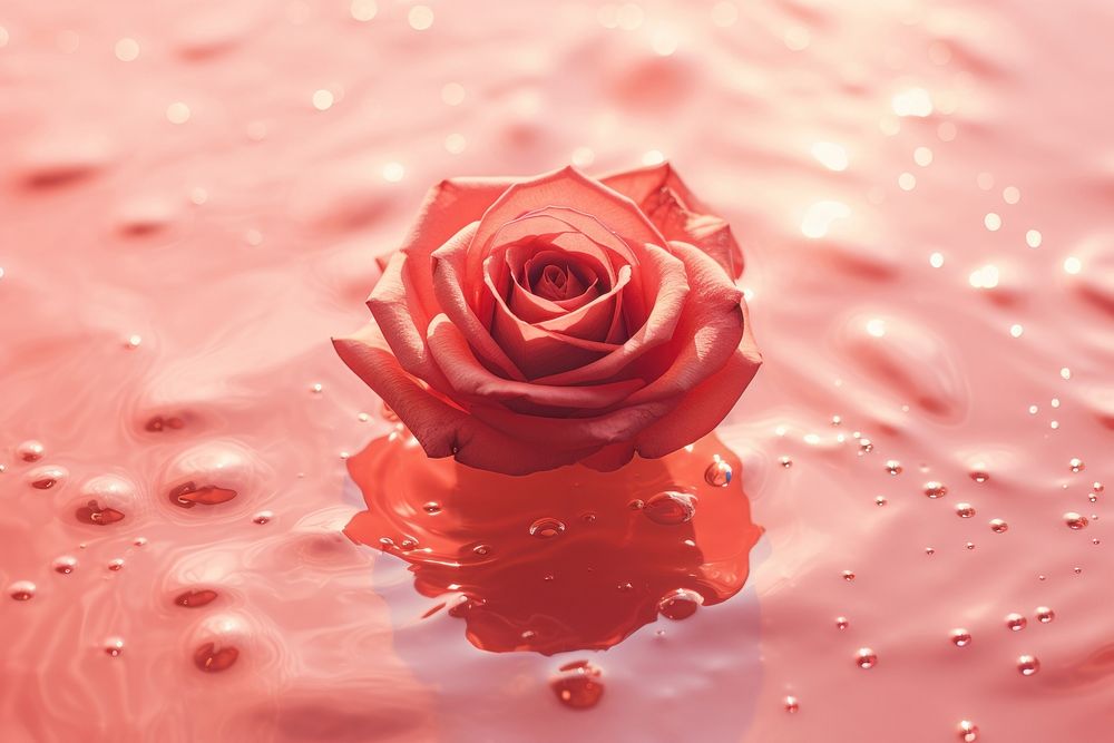 Red rose on pink water pattern backgrounds flower petal.