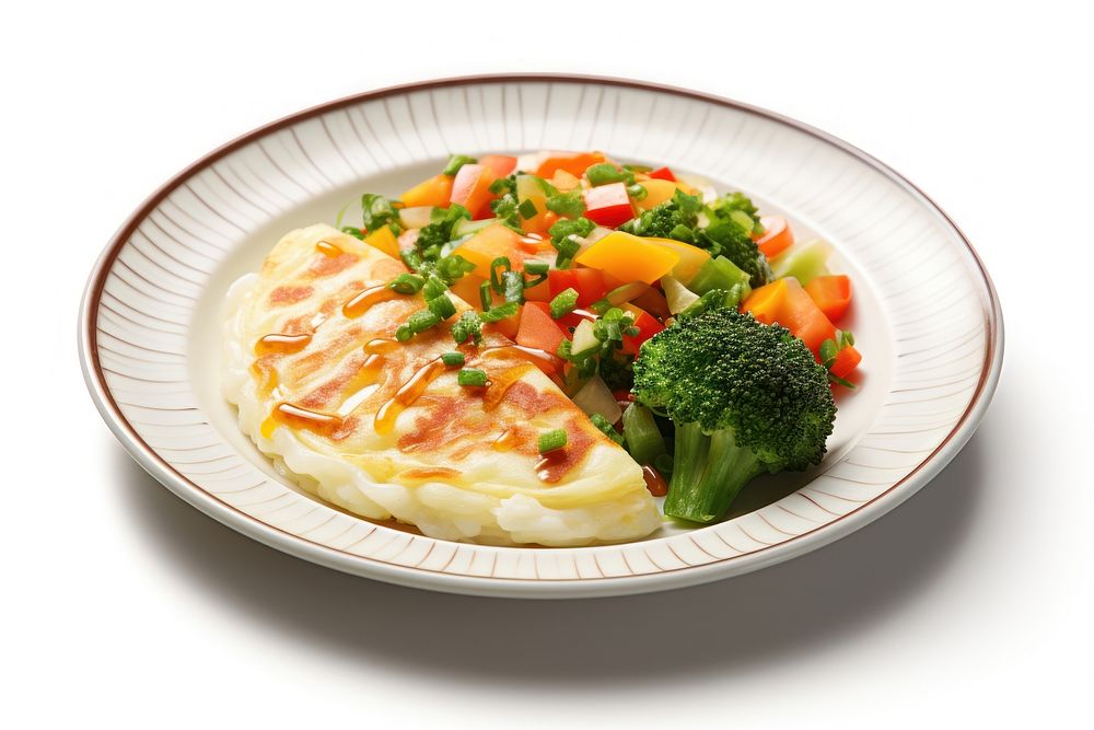 Rice pancake with vegetables dish broccoli plate.