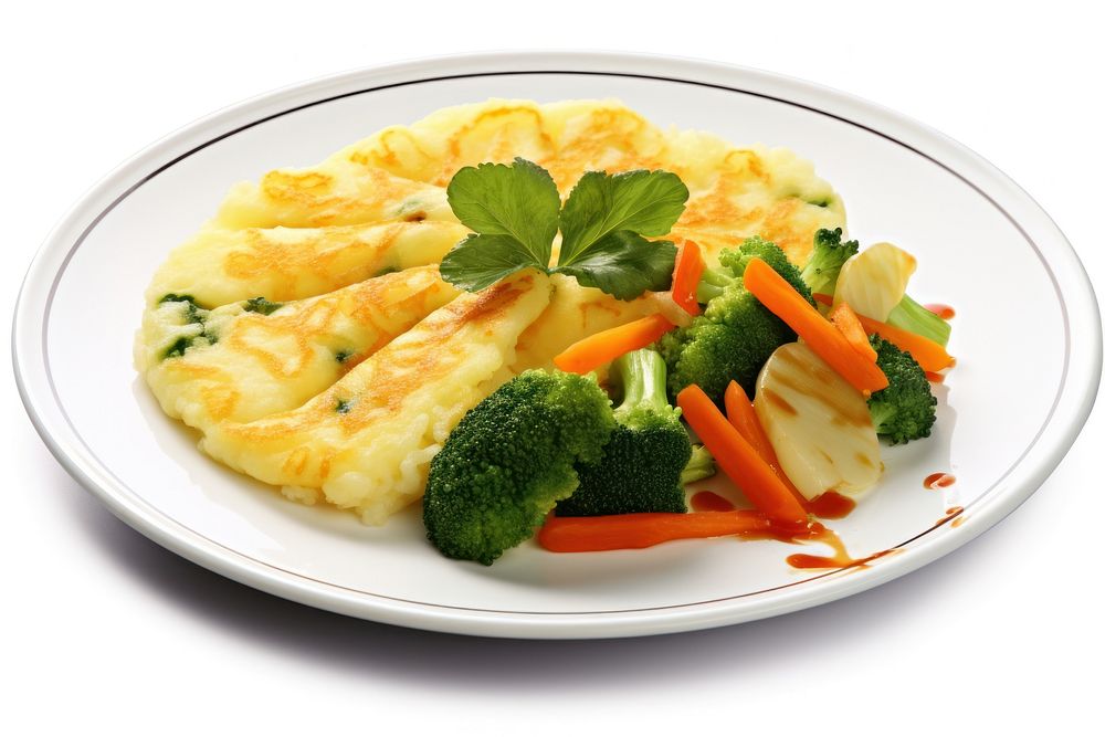Rice pancake with vegetables omelette plate food.