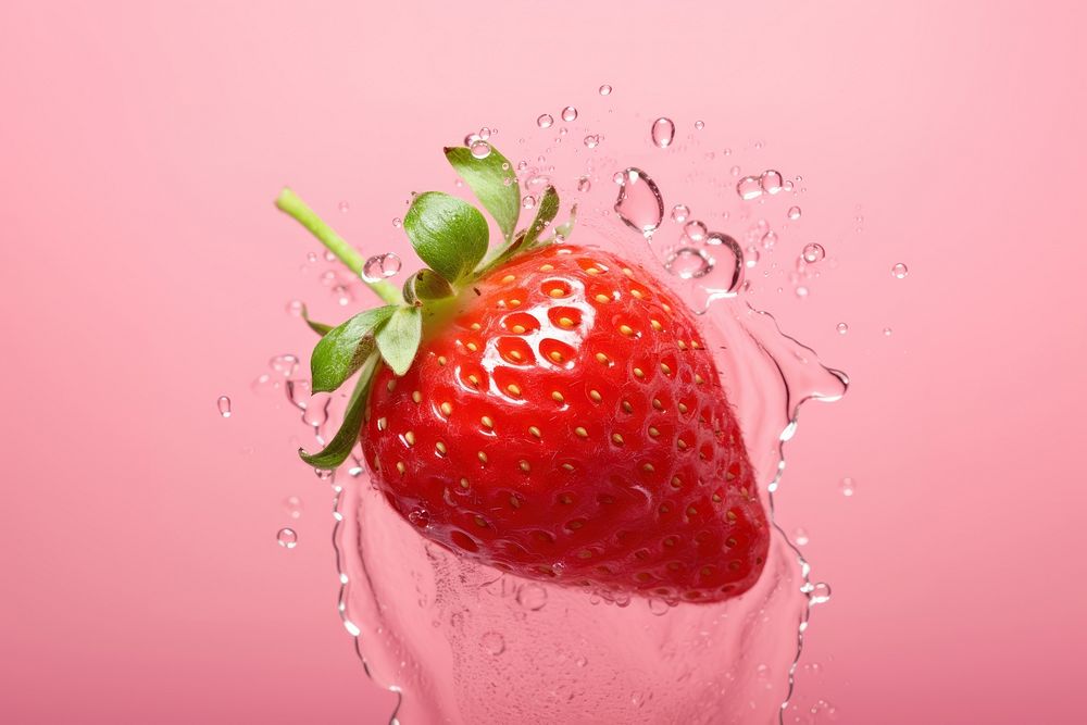 Strawberry on pink water pattern fruit plant food.