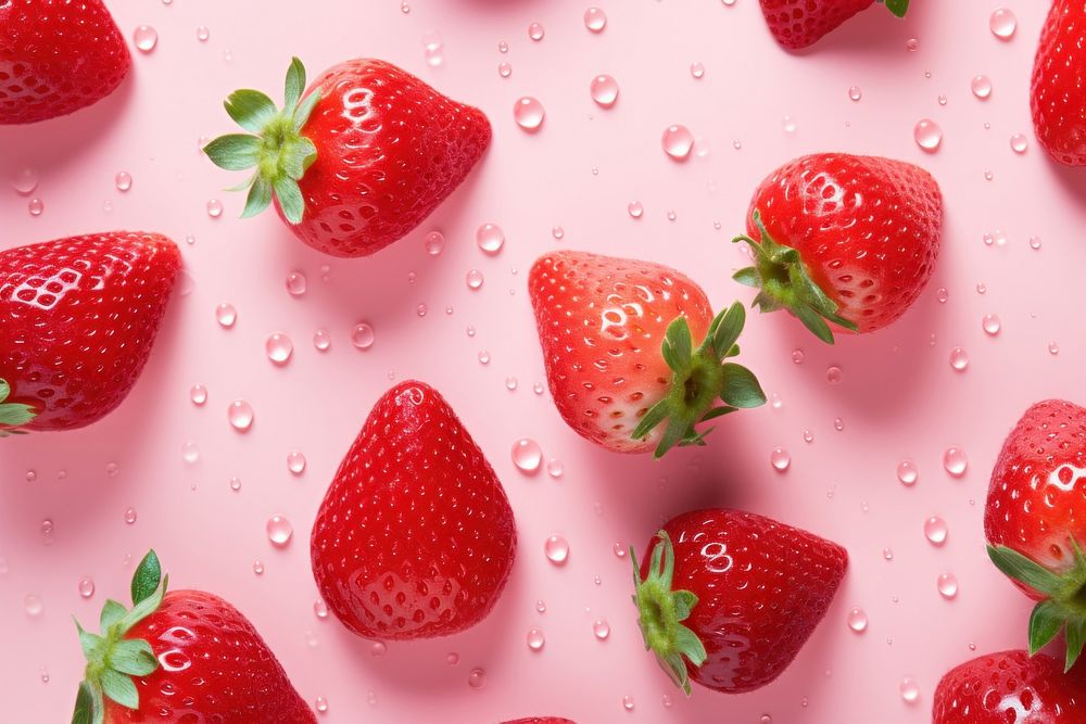 Strawberries on pink water pattern backgrounds strawberry dessert.