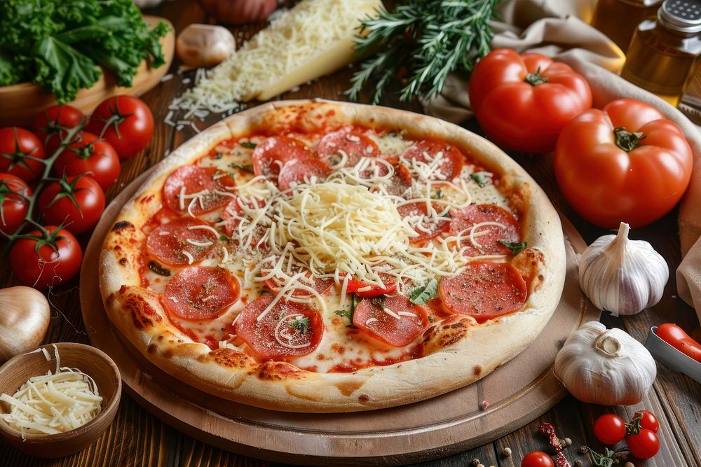 Pizza food mozzarella vegetable.