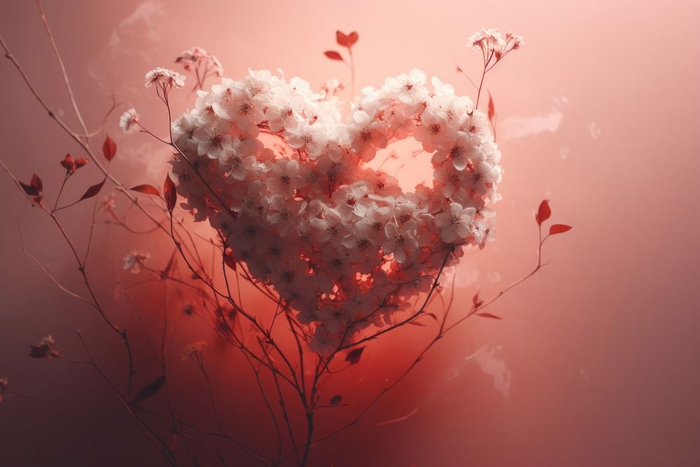 Flowers in heart shape backgrounds pink red.