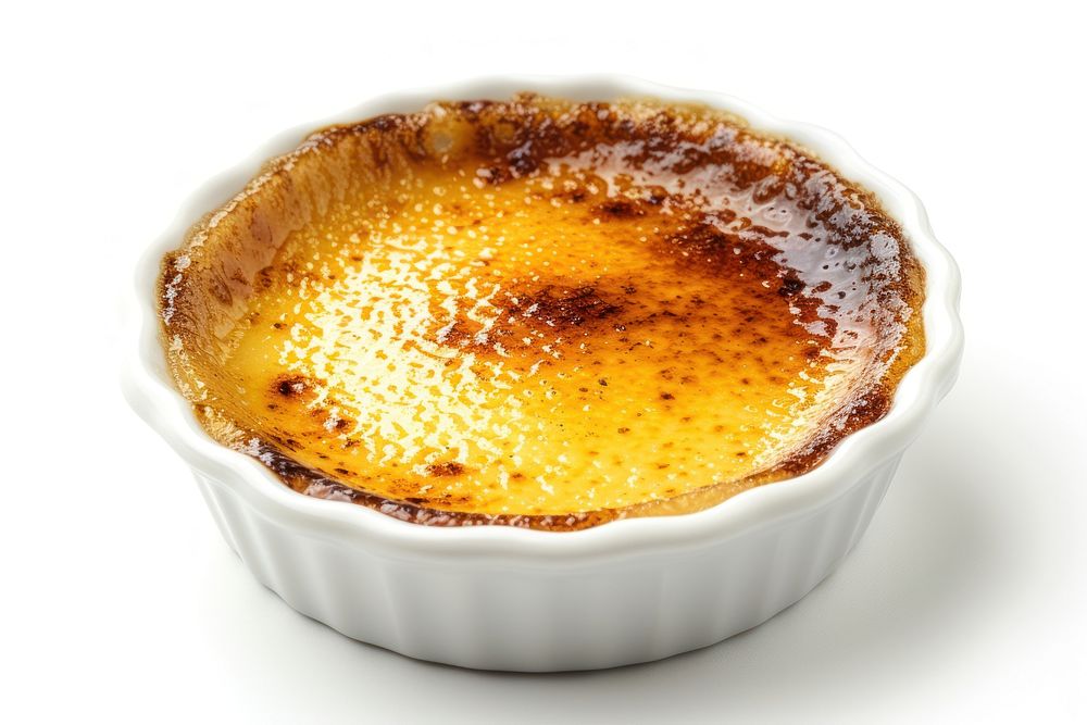 Creme brulee food white background refreshment.