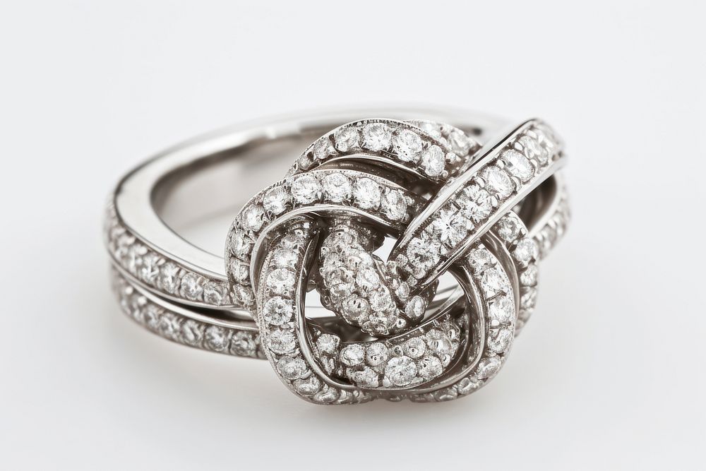 Diamond jewelry silver white ring.