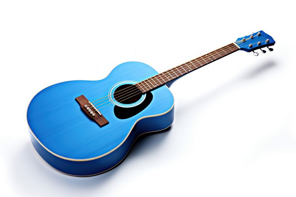 Blue acoustic guitar performance fretboard string.