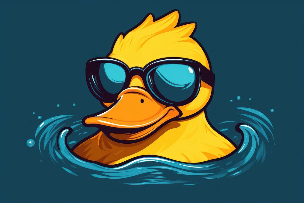Rubber duck sunglasses cartoon swimming animal bird.