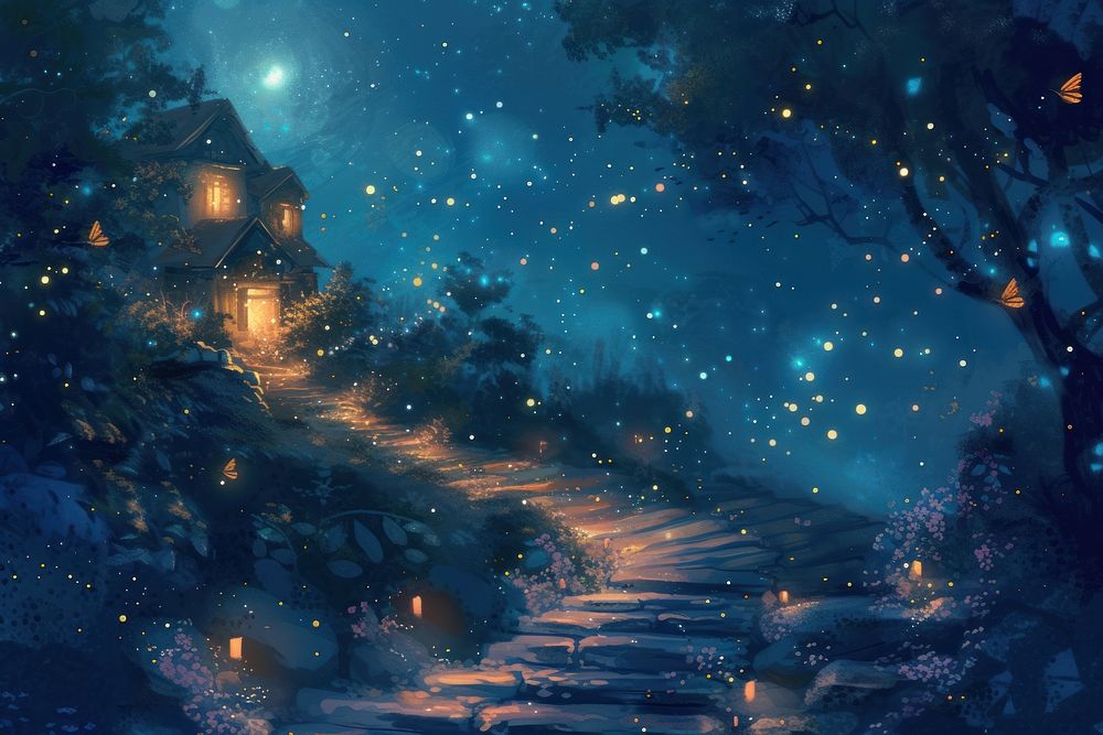 Illustration home outdoors firefly nature.