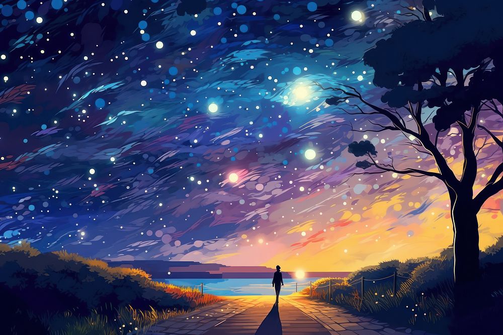 Illustration starry night art path | Premium Photo Illustration - rawpixel