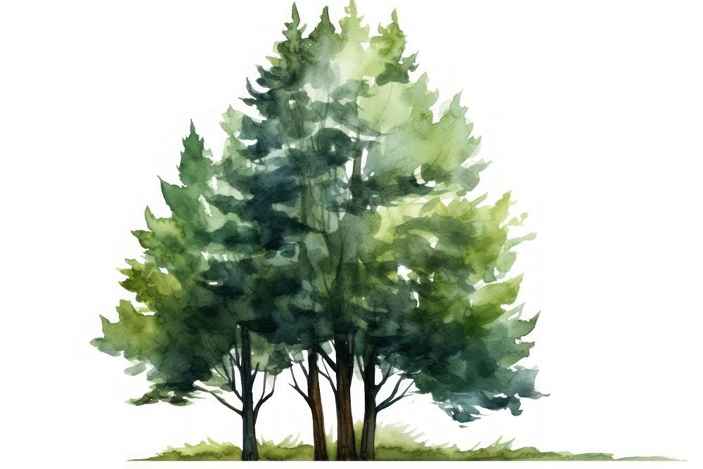 Tree plant white background watercolor paint.