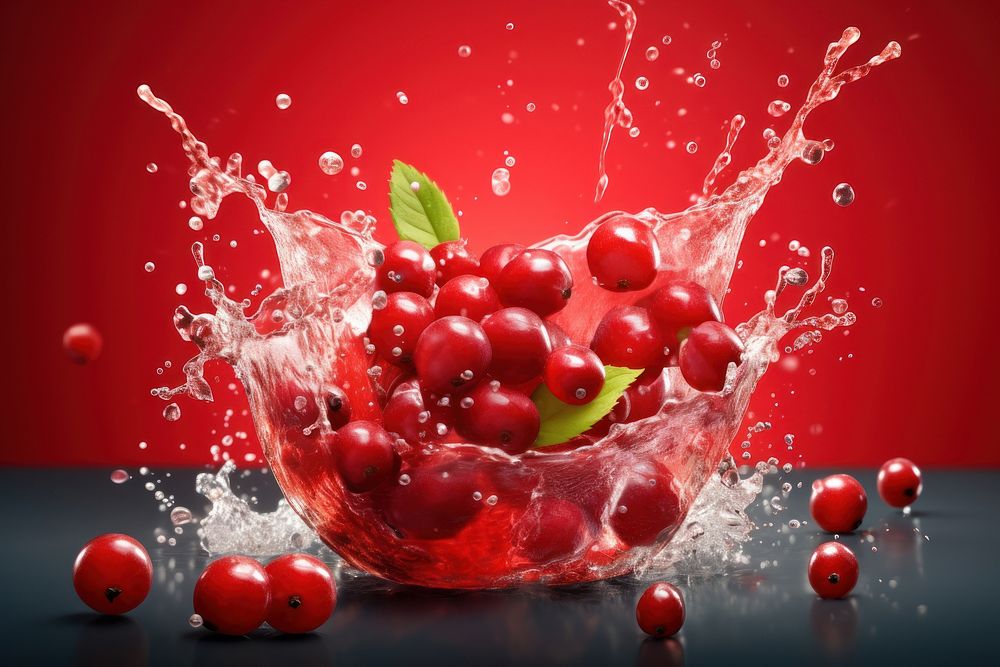 Cranberry juice fruit splashing berries.