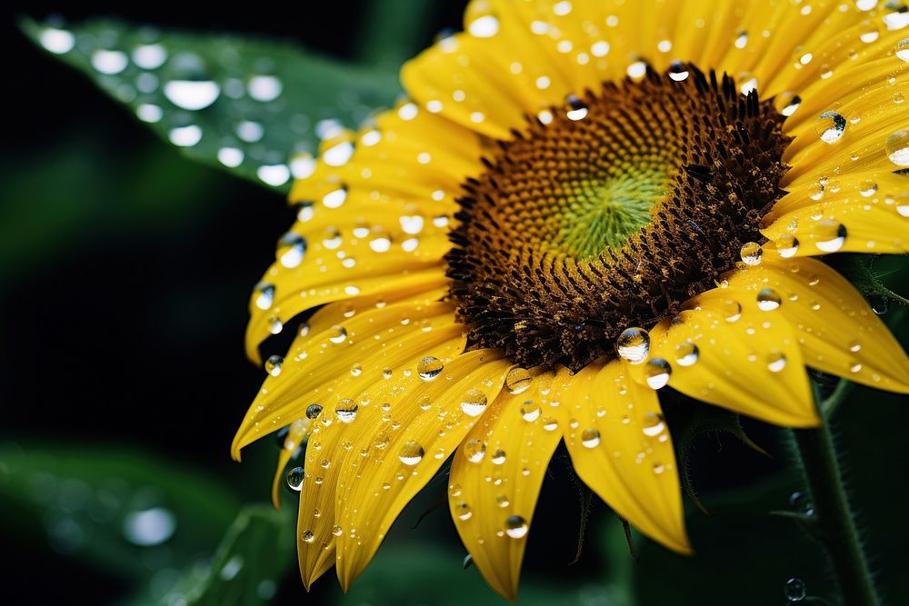 Sunflower with dew plant petal daisy.