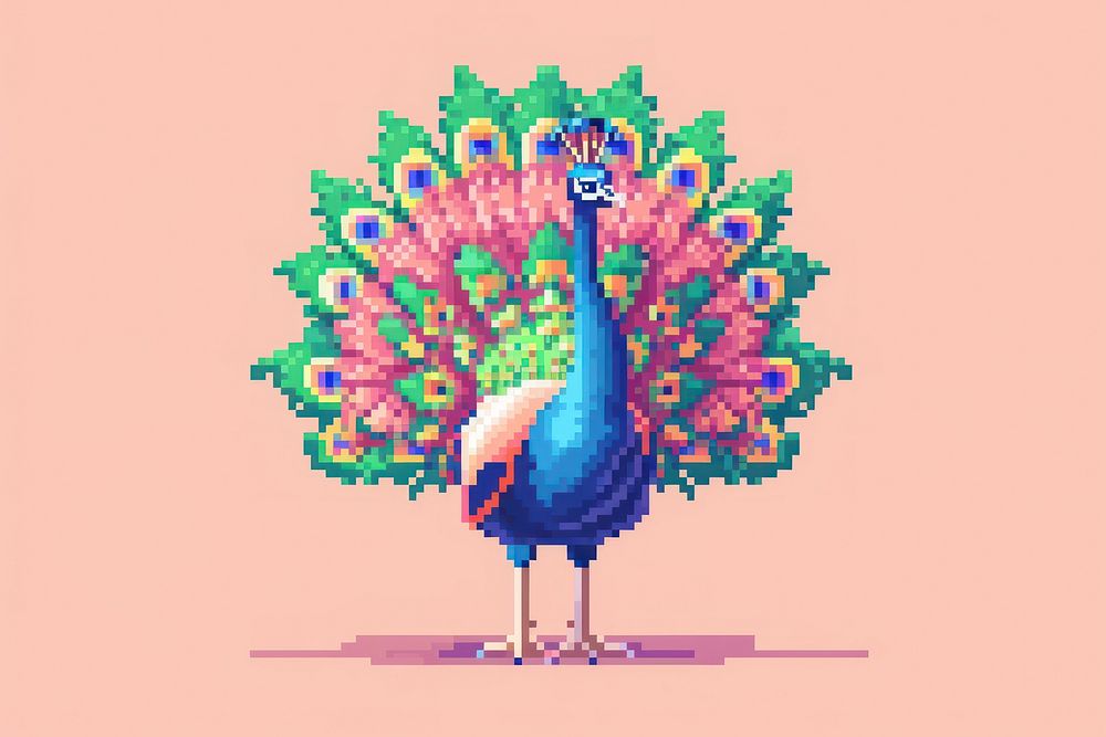 Peacock pixel animal bird art.