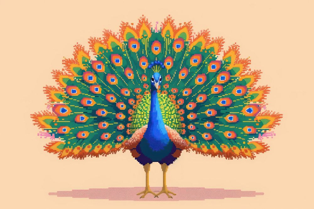 Peacock pixel animal bird creativity.