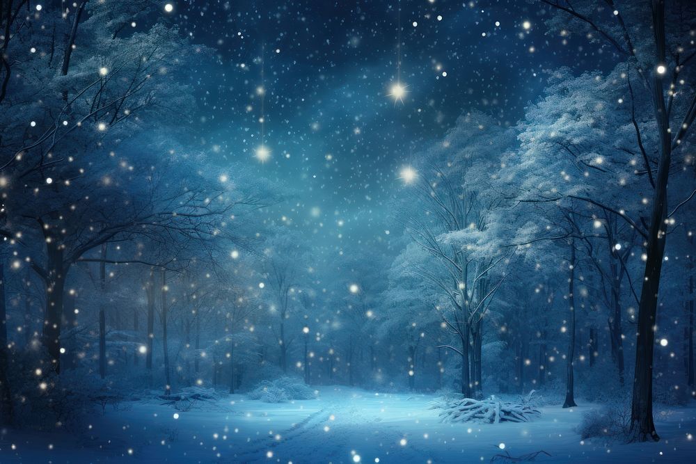 Winter night snow illuminated astronomy.