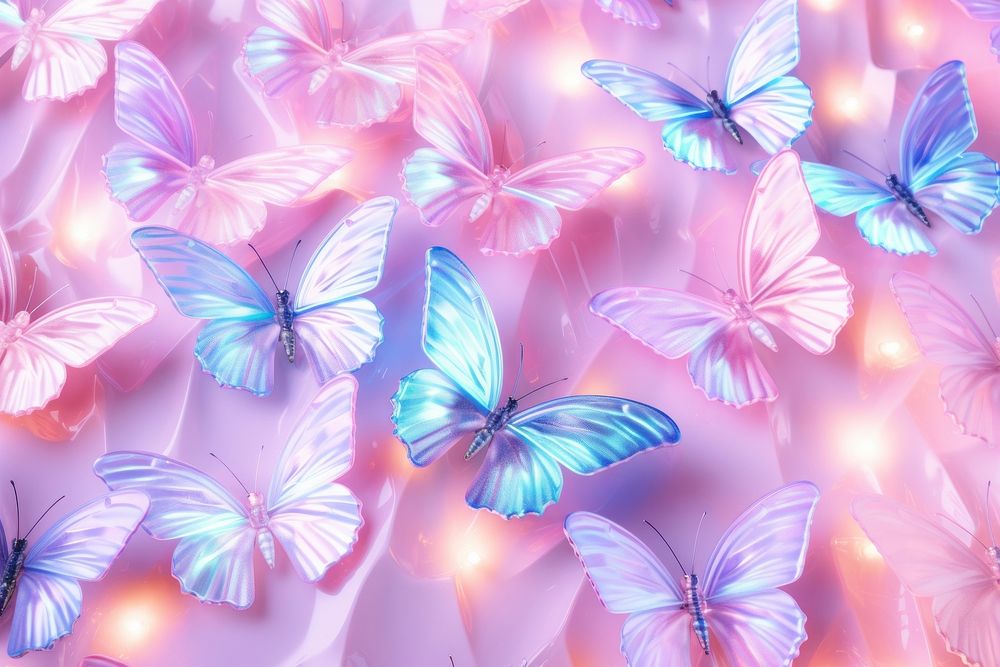 Colorful 3d butterfly aesthetic holographic graphics pattern purple.