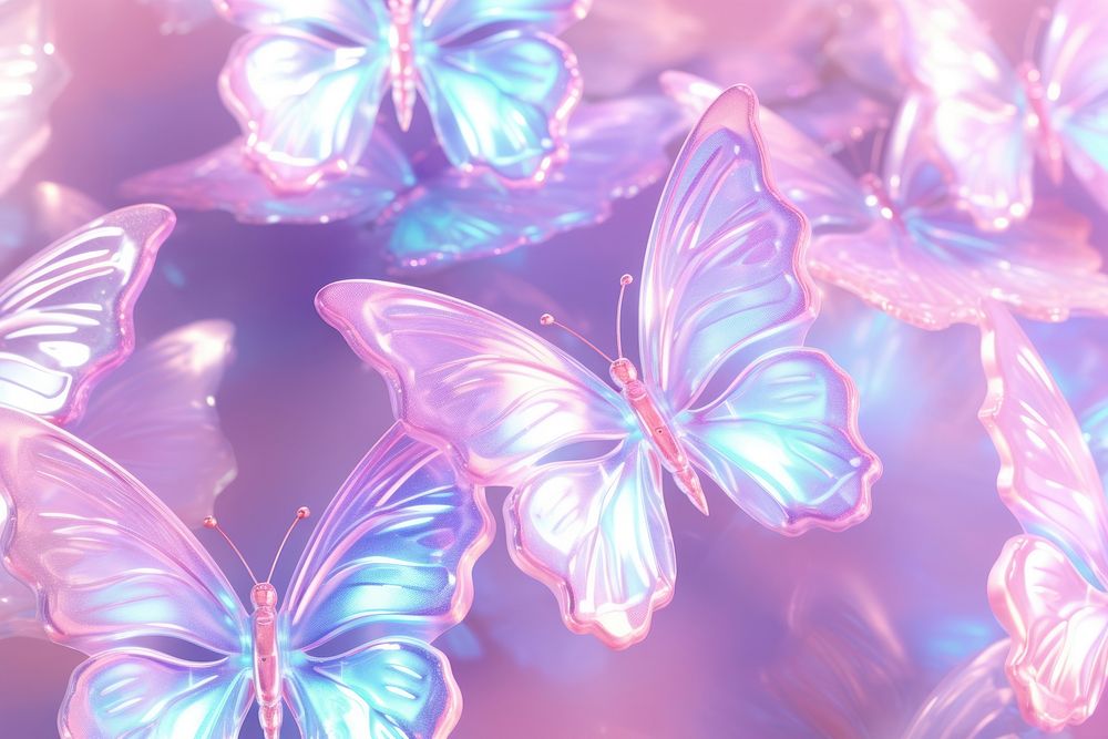 Colorful 3d butterfly aesthetic holographic purple animal petal.