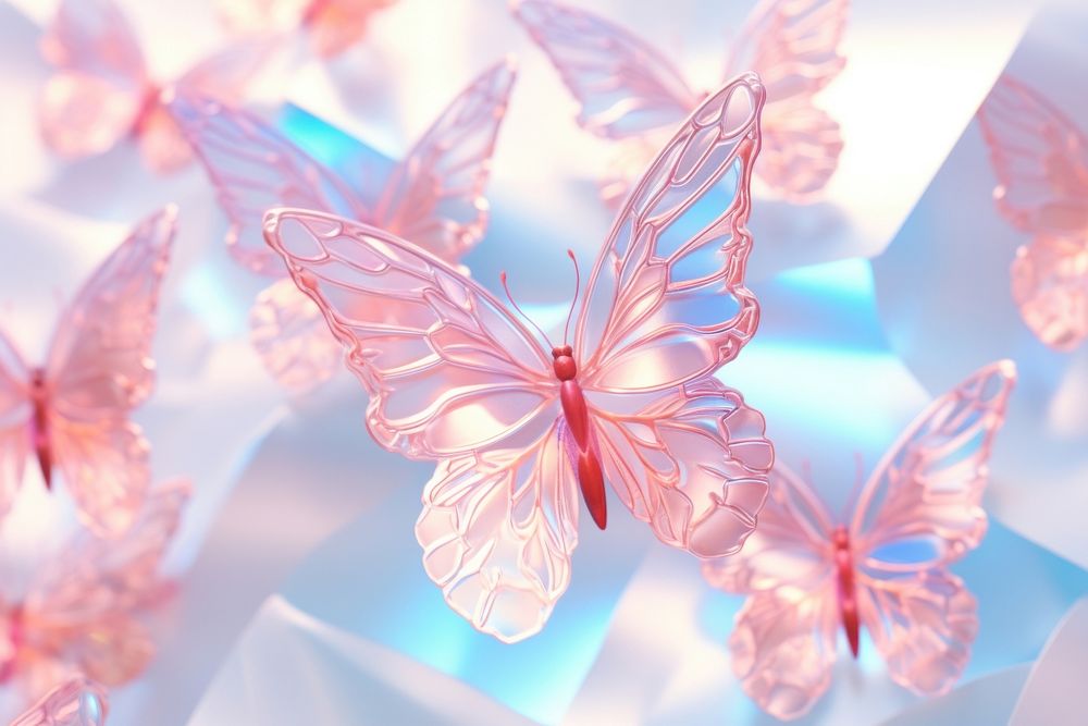 Colorful 3d butterfly aesthetic holographic nature petal decoration.