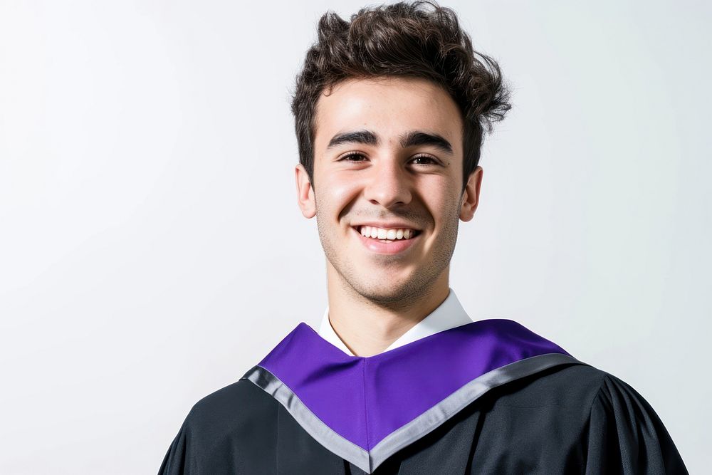 Happy british man university graduation portrait.