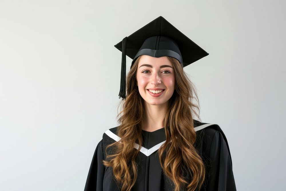 Happy british woman graduation portrait student.