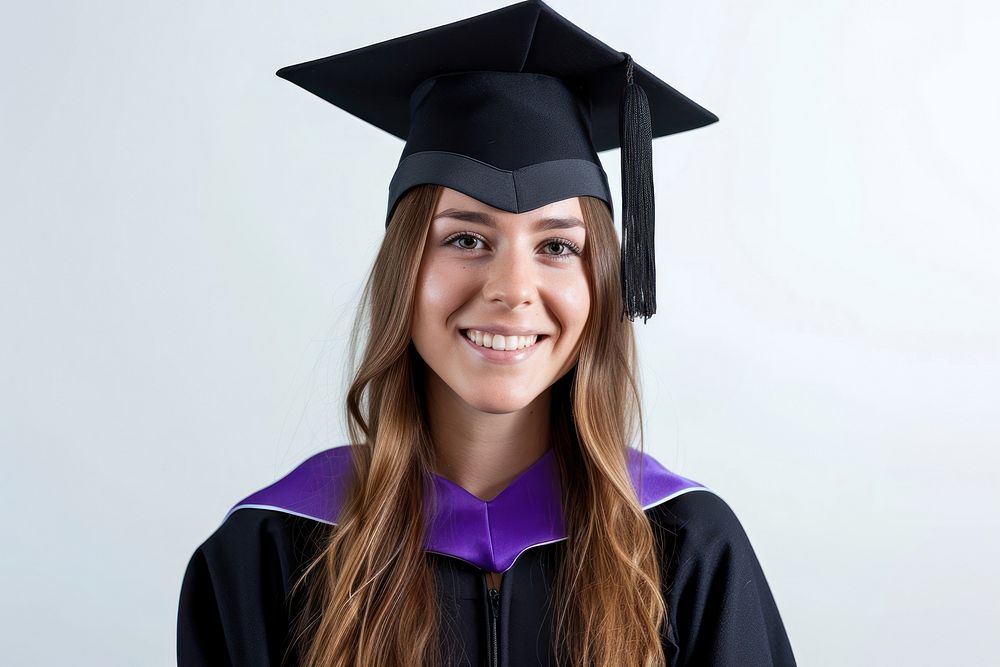 Happy british woman graduation student university.