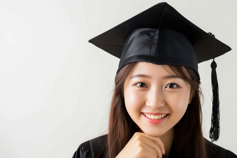 Happy chinese woman student graduation university.
