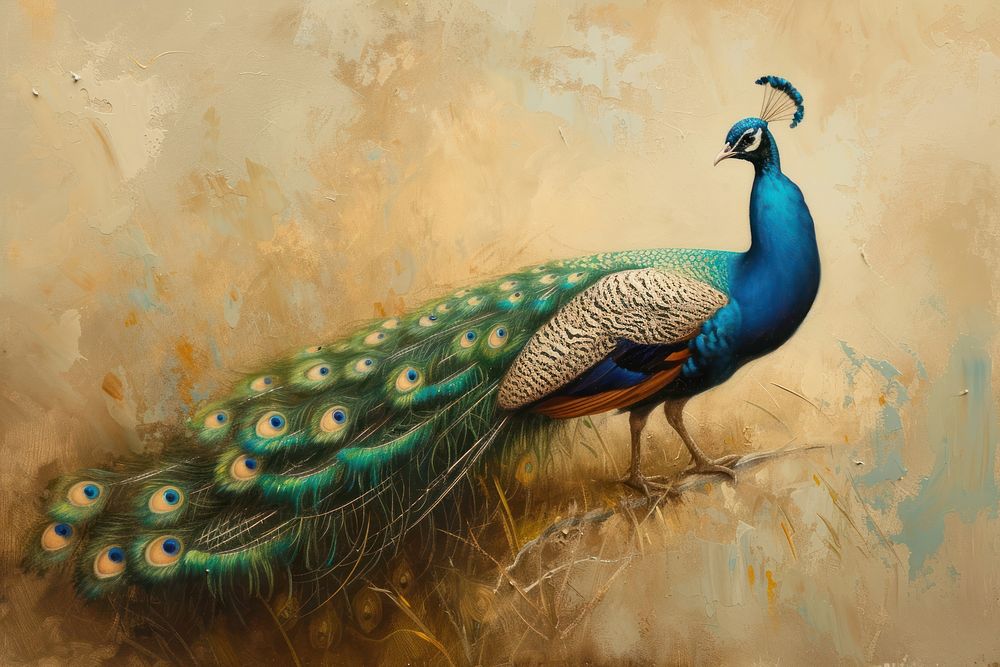 Clsoe up on pale peacock painting animal bird.