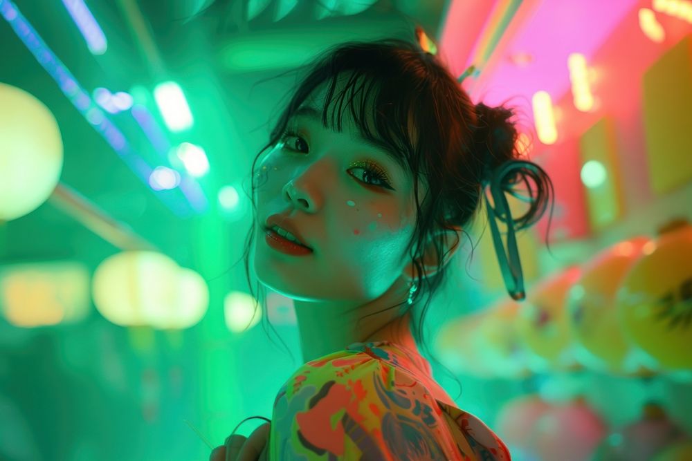 Asian girl portrait green light.