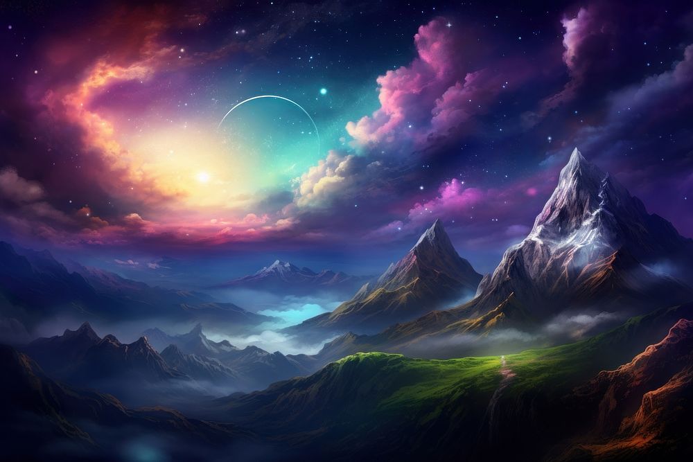 Night sky colorful beautiful clouds landscape panoramic outdoors.