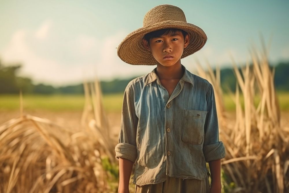 Thai boy farmer outdoors nature agriculture.