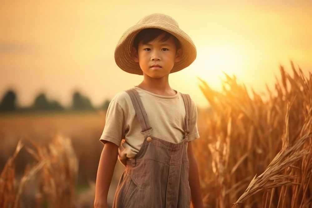 Thai boy farmer outdoors nature photo.