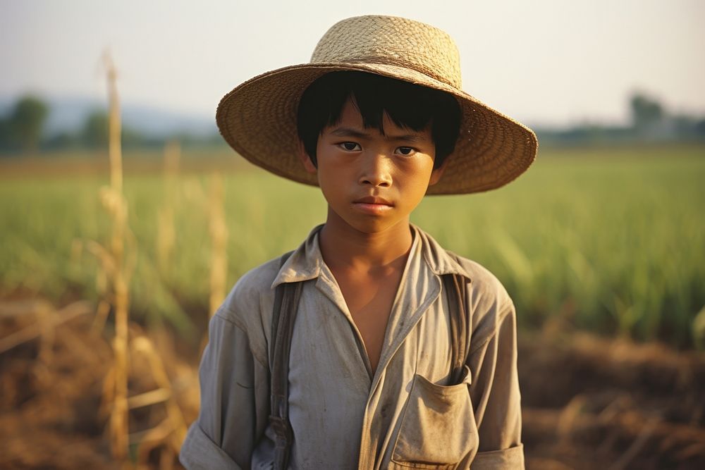 Thai boy farmer portrait outdoors nature.