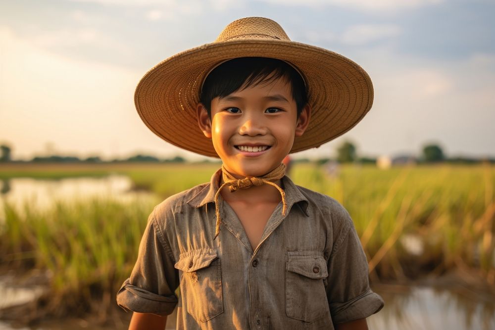 Thai boy farmer portrait outdoors nature.